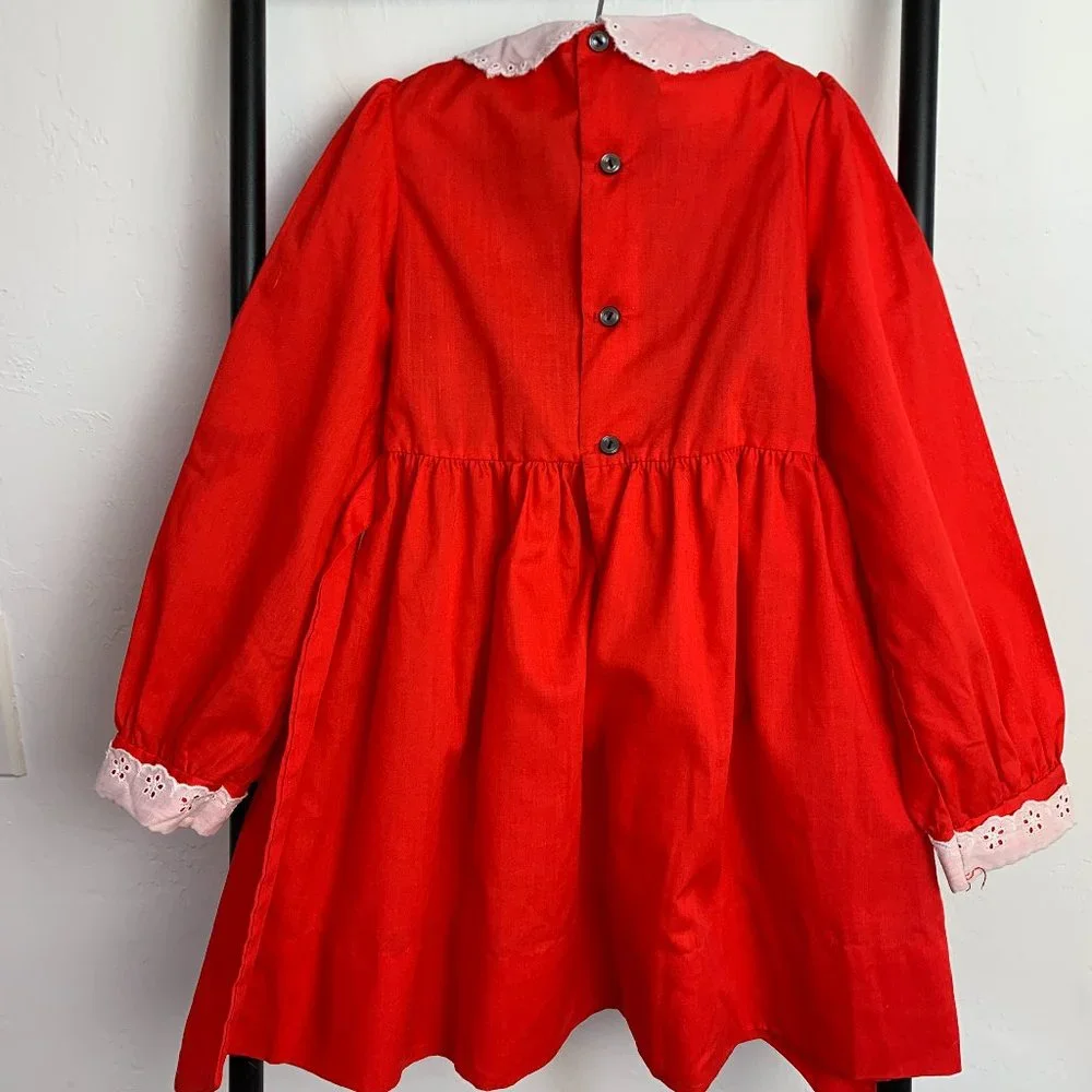 Vintage Walt Disney Winnie The Pooh Red Cotton Blend Dress Girl size 6